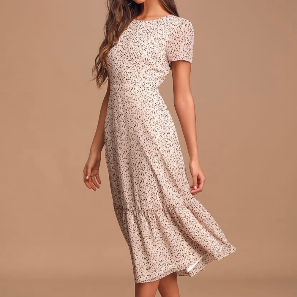 Floral Print Short Sleeve Midi Dress